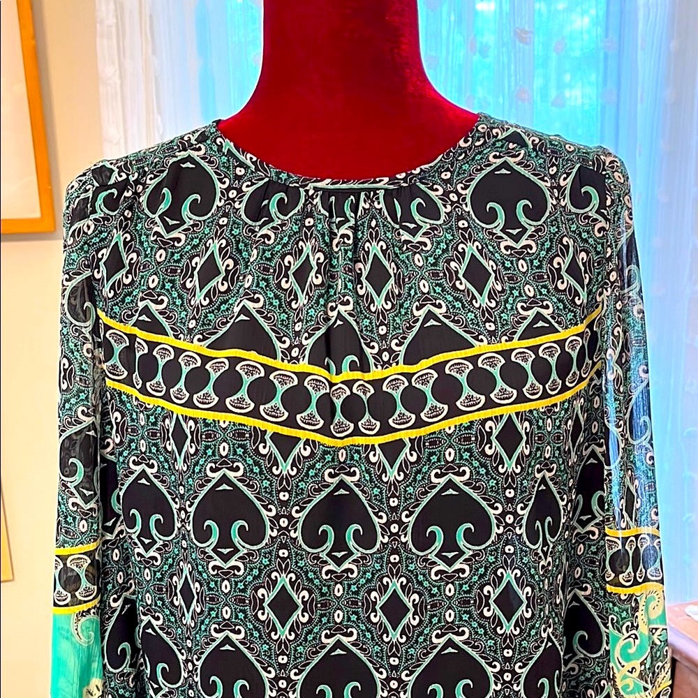 LOFT Black and White Long Sleeve Crew Neck Dress